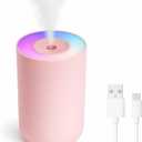 230ML Humidifier for Bedroom, Air Humidifier for Home, Plant Humidifiers Indoor Small with LED Colorful Gradient Light, USB Powered for Desk, Car, Travel, Hotel Room (Pink)