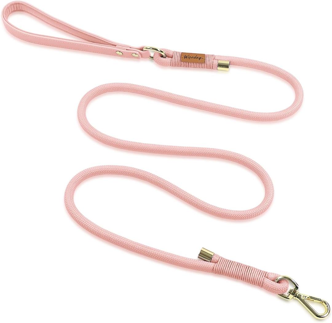 Wisedog 6FT Rope Dog Leash - Polyester Rope with PVC Soft Padded Handle, Rustproof 360Swivel Buckle - Durable for Small, Medium & Large Dogs (Gossamer Pink)
