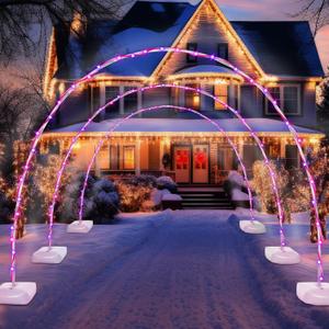 3 Pack 9ft Christmas Light Candy Cane Arch Archway Outdoor LED Light with 8 Mode for Driveway Doorway Pathway Decoration Holiday Garden Lawn Yard Backdrop Decor, Easy Assembly, Reusable