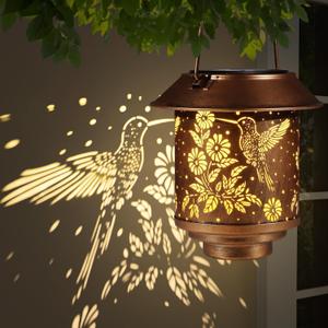 Hummingbird Solar Lantern Outdoor Hanging Sunflower Lights Gifts for Women Mom Metal Garden Decor Outside Waterproof LED Lanterns for Patio