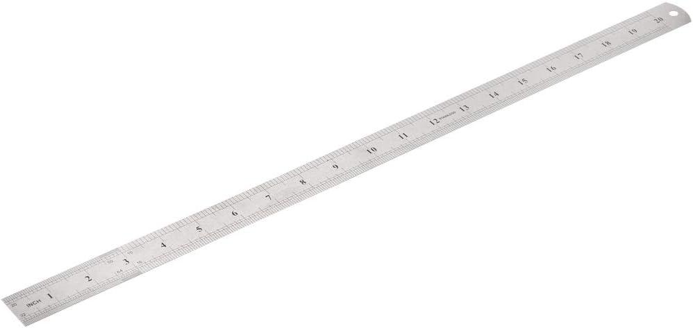 uxcell Straight Ruler 500mm 20 Inch Metric Stainless Steel Measuring Ruler Tools with Hanging Hole Inch & Centimeters Precision Drawing Ruler