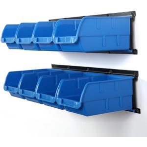 Wallmaster 8-Bin Storage Bins Garage Rack System 2-Tier Orange Tool Organizers Cube Baskets Wall Mount Organizations (Blue)