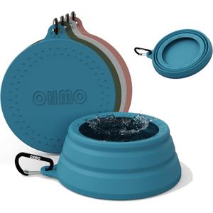 OHMO Spill Proof Collapsible Dog Water Bowl 24oz for Cars, No Splash Portable Bowls for Dog Travel, Pet Essentials for Road Trips, Cat Travel Accessories (Peacock Blue)