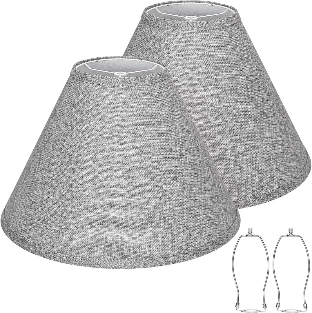 Empire Lamp Shades Set of 2, Gray Large Lamp Shades for Table Lamps Floor Lamps, 6" Top x 16" Bottom x 10.8" High, Natural Linen Lampshades Replacement, Include Spider, Harp Holders, Easy Assembly