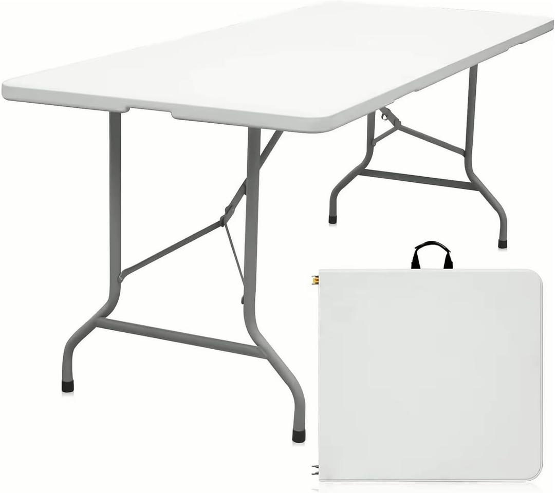 Luonty 6ft Folding Table  Heavy Duty Plastic Table for Patio, Events, or Camping  Portable, Weather-Resistant, Easy to Store  Holds up to 330 lbs
