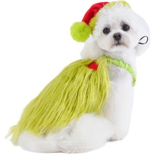 Furry Dog Green Monster Costume with Pet Christmas Hat,Dog Cat Christmas Halloween Costume Outfit Shirt Clothes for Small Medium Large Dogs,Medium (Medium(Chest 17.7inch))