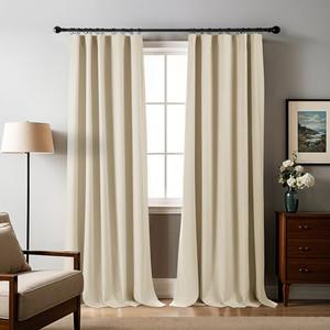 Blackout Curtains 96 inches Length Linen Blend Bedroom Curtains, Rod Pocket Back Tab Black Out Window Curtain Set Living Room Curtains, Full Blackout Curtains 2 Panels Drape, White