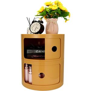 2-Tier Round Bedside Table, Narrow Storage Cabinet, Small Stylish Storage Cabinet, no Installation Required, Suitable for Living Room and Bedroom, Small Space (Yellow)