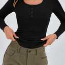 Stelle Henley Shirts for Women Long Sleeve Ribbed Knit Crop Tops Button Down Slim Fit Crop Tops Casual Basic T Shirts