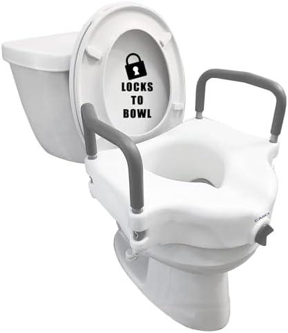 Carex E-Z Lock Raised Toilet Seat with Handles - 4.5 Inch Toilet Seat Riser with Arms, Toilet Riser Fits Most Toilets, Elongated or Round, Toilet Seat Lifter, White