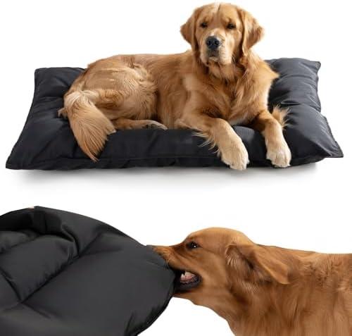 WooPetty Chew Proof Indestructible Dog Bed for Large Dogs, Durable Dog Bed for Aggressive Chewers, Undestroyable Crate Pad for Kennel, Machine Washable and Waterproof Black 37"×27"