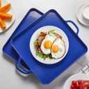 Square Serving Trays with Handles Melamine Dark Blue 12.5x12.5 Inch Spill Proof Kitchen Eating Trays Set of 2 for Cafeteria Cafe Food Appeizer Dessert Snack Dinner Lunch Breakfast,TR15-02