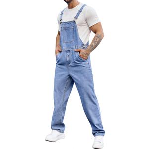 Runcati Men's Denim Bib Overall Jean Romper Trousers Adjustable Strap Workwear Slim Fit Jumpsuit (X-Large, Blue)