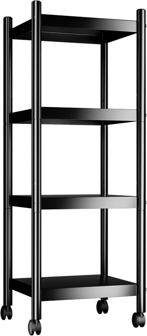 VETALLO 4 Tier Metal Shelving Unit Storage Shelves Rack Utility Small Stand Shelf Cart Organizer On Wheel for Home Kitchen, Garage, Narrow Pantry, Closet, Laundry, Bathroom (15.7" L x 11.8" W x 41.7" H)