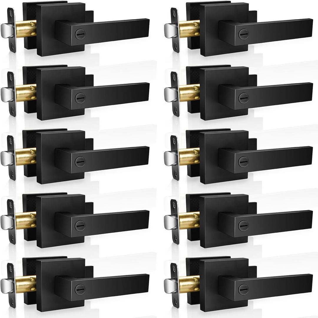 10 Pack Modern Black Door Handles Privacy Door Levers Black Door Knobs Interior Heavy Duty Reversible Door Locks Keyless Square Interior Door Handle