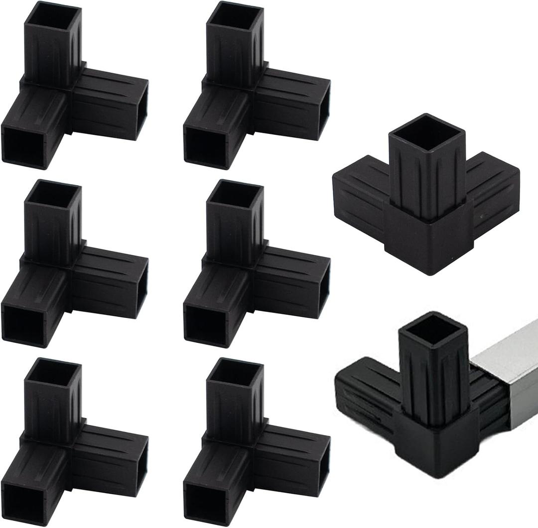 8 PCS 1''/25mm Plastic Square Tube Connector, 3-Way Side Outlet Elbow 90 Degree L-Shaped Pipe Fitting, Suitable for OD 25mm/1'' Square Tube, Corner Joint Connector for Shelf, Fence, Handrails (Black)