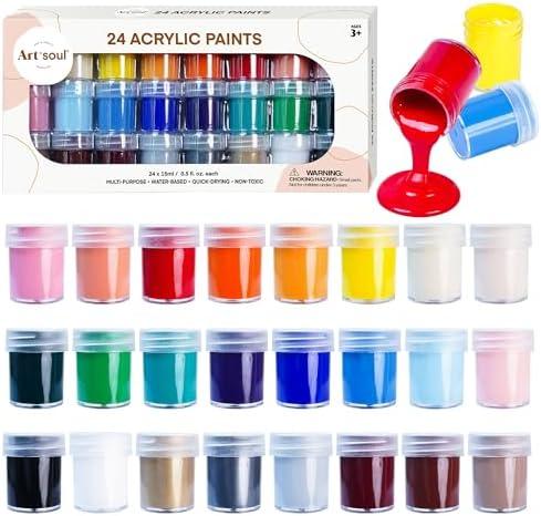 Art+soul Acrylic Paint Set - 24 Vibrant Colors, 0.5oz/15ml Jars, Non-Toxic - Elevate Your Creative Journey with Exceptional Painting Results!