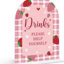 Drinks Please Help Yourself Sign - Strawberry Baby Shower Sign, 1 Pack Arch Acrylic Sign with Stand, Gender Reveal Party Table Decor, Berry Baby Shower Supplies (SE24)