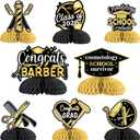 2 x Cosmetology Graduation Decorations 2026 Black Gold, 8pcs Barber Graduation Decoration Honeycomb Centerpiece Hairstylist Table Decoration for Cosmetologist School Survivor Graduation