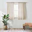 Valea Home Linen Curtains Panel 54 inch Long Light Filtering Rod Pocket Crude Drapes for Bedroom Living Room Farmhouse Window Treatment Panels, Natural, 1 Panel