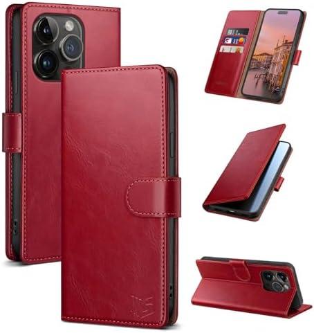 SUANPOT Compatible with iPhone 14 Pro 6.1" Wallet case with RFID Blocking Credit Card Holder, Flip Book PU Leather Protective Cover Men Women for Apple 14 Pro Phone case Red Color