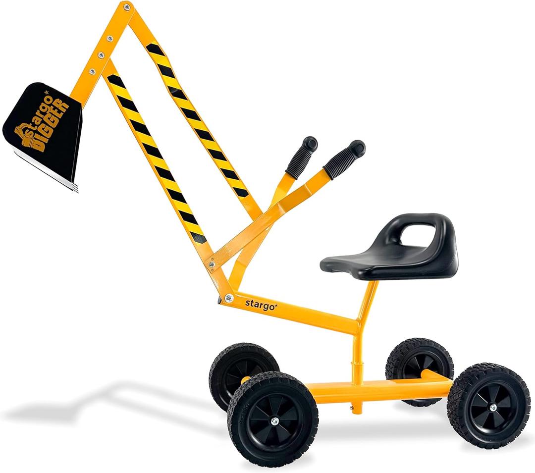 Stargo Kids Excavator Toy Sand Digger on Wheels, Steel Sandbox Digger Toys for Boys, Sand Toys Ride On Excavator, Beach Toys