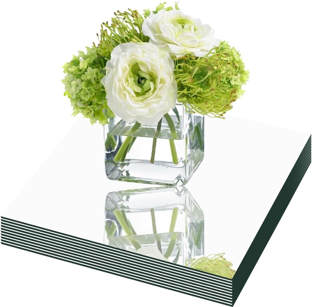 4 Pack Square Mirrors for Centerpieces, 10 x 10 Inch Acrylic Mirror Tray Candle Plates Wall Mirror Tiles Bulk for Wedding Valentine Party Table Centerpieces, Wall Decor, Crafts