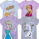 Disney Frozen Elsa, Anna, and Olaf Girls 2 Piece Short Sleeve T-Shirt for Toddler and Big Kids (6X-Large Plus, Purple/Grey/Blue) 2T