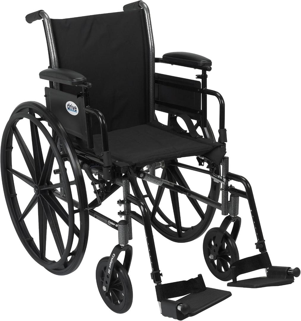 Drive Medical Cruiser III Light Weight Wheelchair, Desk Arms, 20 Inch,  42"D x 28"W x 35"H