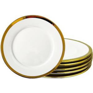 Dinner Plates, Set of 6, 8 inch,White Porcelain with Gold TrimAppetizer Plates,Ceramic Round Dessert Serving Plates for Bread, Salad, Snack and Finger Food,Elegant Ceramic Dinner Plates