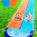 Sloosh 32.5FT Double Water Slides, Heavy Duty Lawn Slide with Sprinkler and 2 Inflatable Boards Backyard Yard Lawn Summer Outdoor Water Toy for Kids Adults