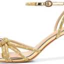 FINDVELL Women's Kitten Heels Rhinestone Pearl Low Heel Sandals Strappy Sparkly Round Open Toe Ankle Strap Wedding Party Dress Shoes, 8