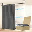 Jilron No-Drill Room Separator Set: Includes 106" W x 84" L Grey Curtain & Adjustable Pole Brackets (35-100" W x 43-120" H Adjustable Range)