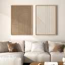 Large 3D Textured Framed Neutral Abstract Wall Art Set, 2 Piece Modern Paintings Artwork for Walls, Minimalist Beige Brown Geometric Line Pictures for Living Room Entryway Bedroom Wall Decor 24x36 In, 24"W x 36"H x 2Pcs