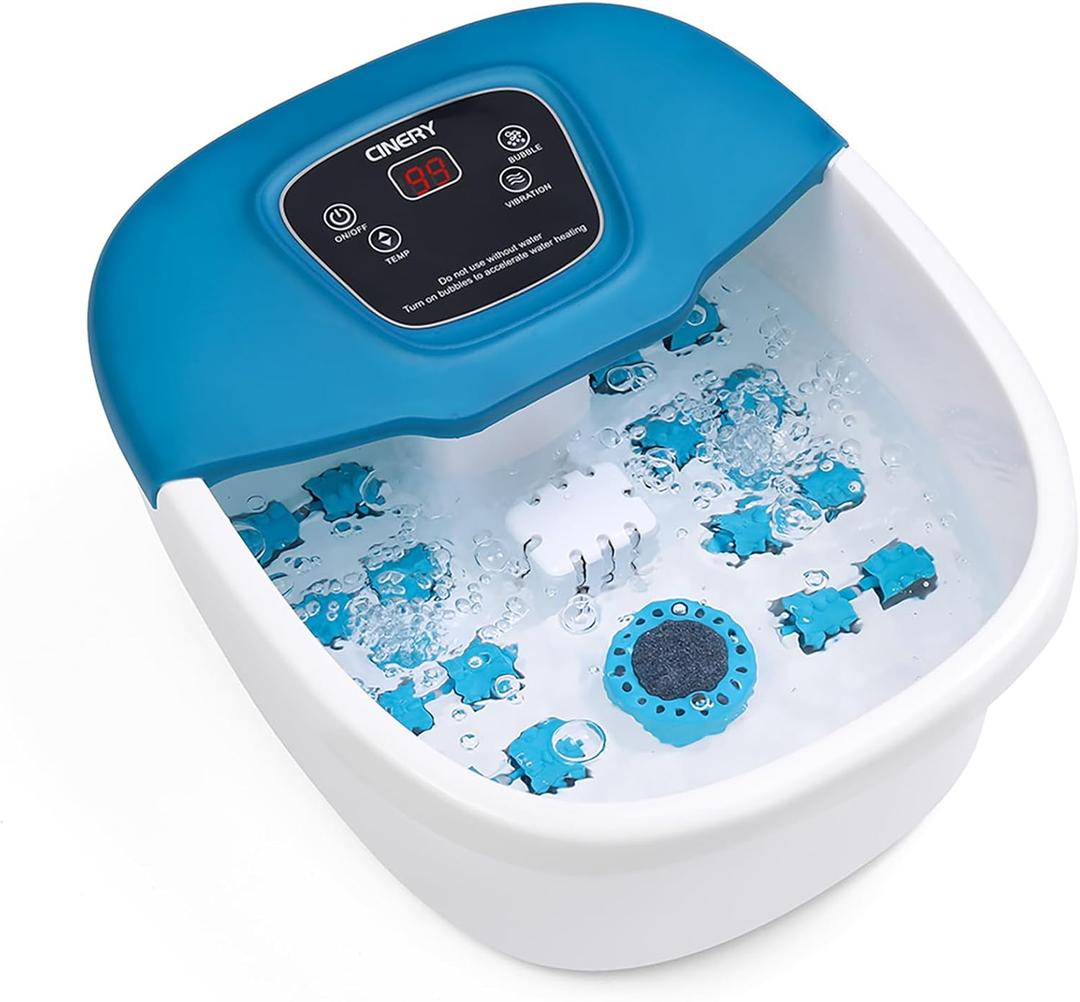 Foot Spa Bath Massager with Heat, Bubbles, Vibration and Pedicure Foot Spa with 16 Rollers for Feet Stress Relief, Foot Soaker with Mini Acupressure Massage Points & Temperature Control