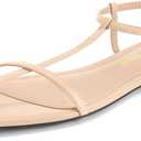 Athlefit Flat Sandals for Women Comfortable Buckle Strappy Sandals Pointed Open Toe Ankle Strap Sandals (Beige)