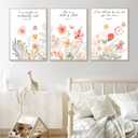 YUFXSTZV 3pcs Flower Christian Wall Art Bible Verse Wildflower Canvas Painting Boho Nursery Posters Aesthetic Religious Wildflower Wall Decor For Living Room Bedroom Home Decorations Unframed