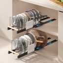 Magheo 2 Pack Pull Out Pots and Pans Organizer Under Cabinet, 22" Deep Expandable Pot Lid Organizer and Storage with 10 Adjustable Dividers Adhesive Pot and Pan Holder Rack with Handle Bracket(Black)