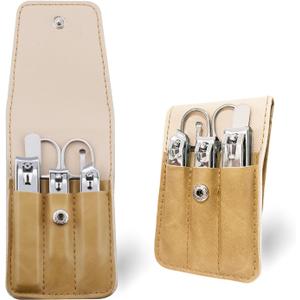 Nail Clippers Set, 6 Pcs Toenail Clippers Stainless Steel Fingernail Clippers Manicure Set with Leather Case, Idea Gift for Christmas Stocking Stuffers, Khaki