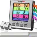 TempPro TP17H Digital Meat Thermometer with 4 Temperature Probes, HI/Low Alarm Smoker Food Thermometer with Colored Backlit LCD, BBQ Thermometer for Cooking Grill Kitchen Oven (Previously ThermoPro)