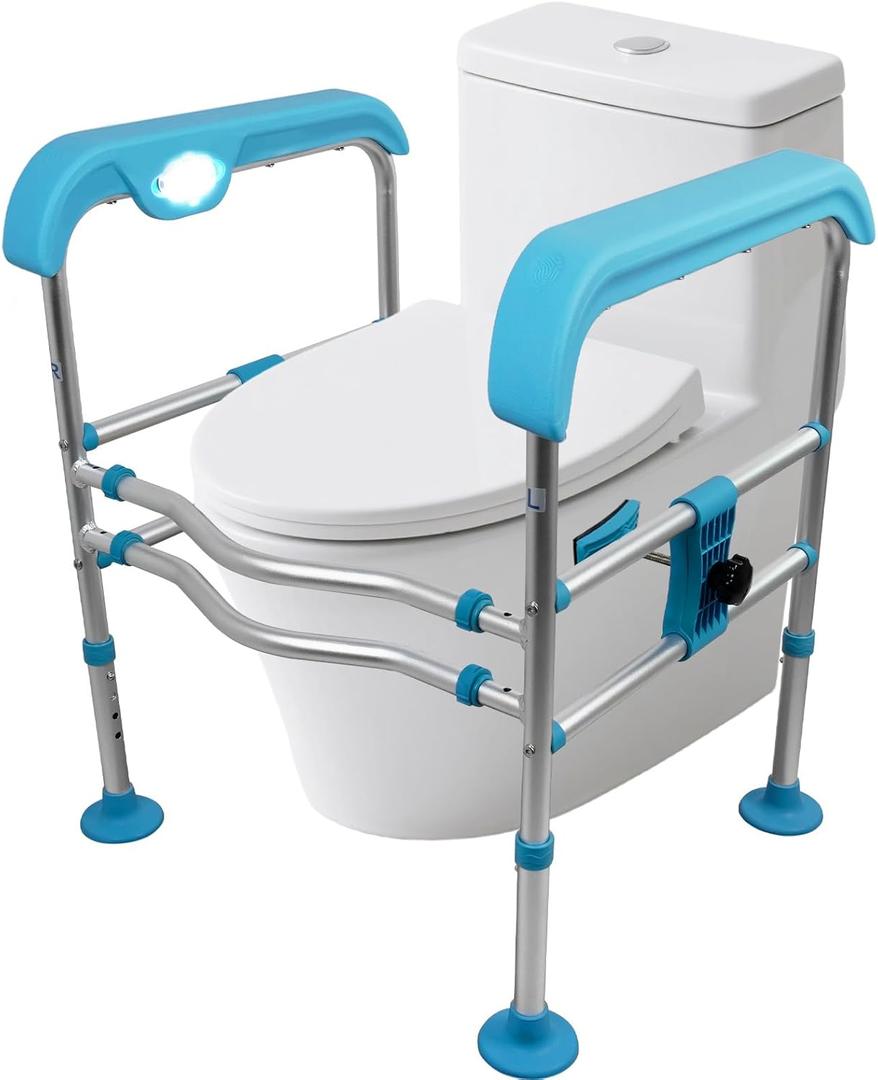 Heavy Duty Aluminum Toilet Safety Rails for Seniors,Adjustable LED Toilet Safety Frame for Elderly,Adjustable Height & Width Safety Rails Support for Most Toilets,Stand Up Assist,665lbs