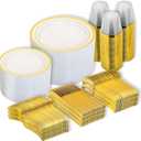 N9R 600PCS Disposable Plastic Plates, Gold Plastic Dinnerware Set Includes 100 Dinner Plates, Dessert Plate, Cups, Spoons, Forks, Knives for 100 Guests, Perfect for Party, Wedding, Birthday
