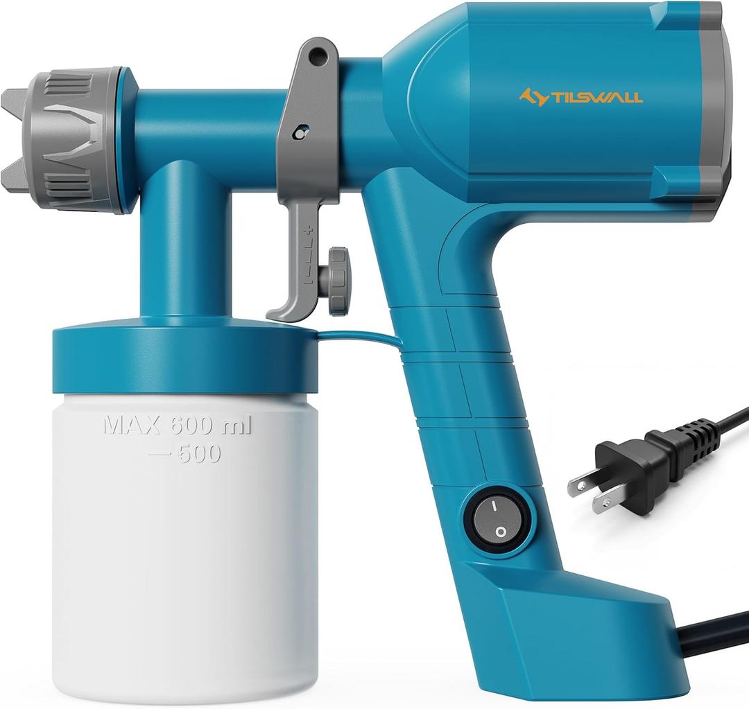 Tilswall Paint Sprayer,Upgraded Ultra-Light Electric Paint Spray Gun with 2 Nozzles & 4 Patterns Easy to Clean for Fences, Sheds, Walls, Ceilings, Furniture, Cabinets, Garden & DIY Blue