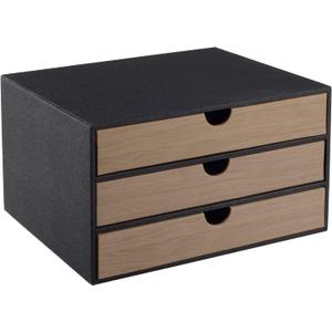Fashion Multicolor Collocation Leather Desk Organizer File Cabinet Executive Office Supplies Desktop Filing A4 Contract Document Stackable Storage Box with 3 Drawers (Black)