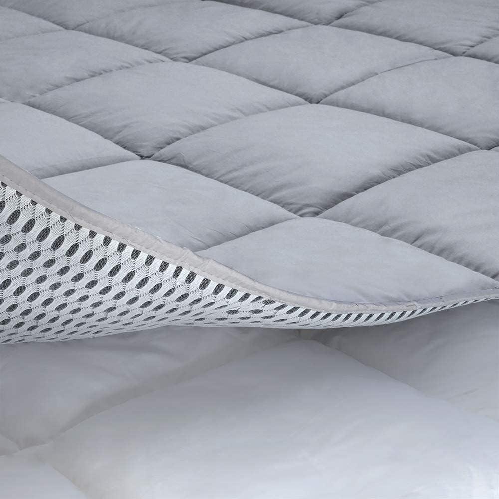 Cooling Mattress Pad Cover, with 100% Cotton Cover and Mesh Shell Underlay, Snow Fiber Filled, Soft, Temperature Regulated, Premium Mattress Protector, Machine Washable (Queen (60x80 inch), Grey)