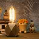 Small Wood Table Lamp, Bedside Lamp with Diamond Wooden Base E26 60W Industrial Night Light Boho Deco for Bedroom, Living Room or Office(No Bulb)