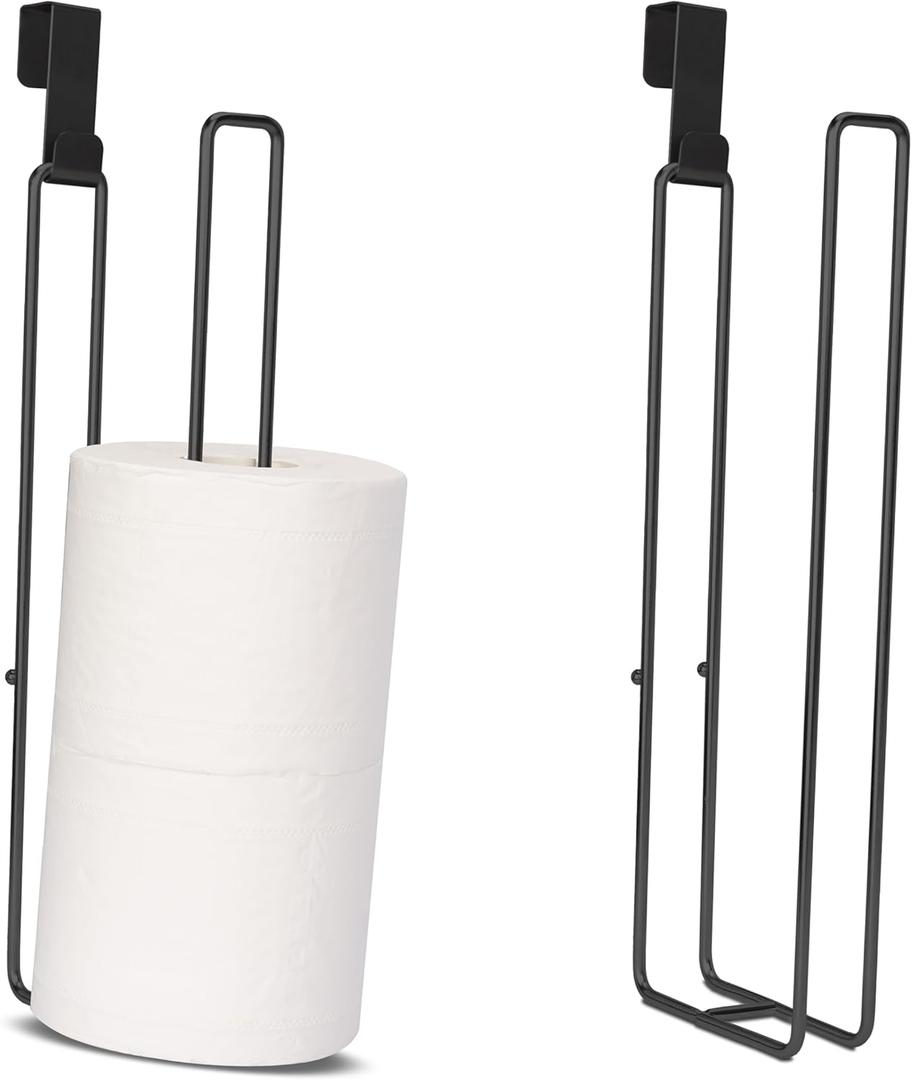 Black Toilet Paper Holder, Bathroom Toilet Paper Roll Holder with Storage Extra 2 Rolls, Over The Tank Toilet Paper Holder with Storage, Stainless Steel, 2Pcs