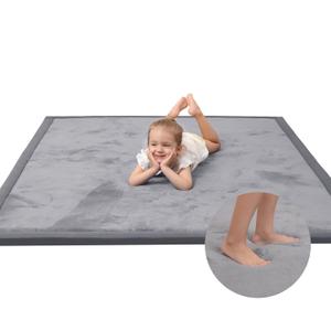 Huloo Sleep Baby Play Mat for Floor,1.3" Thick Memory foam Tummy Time Mat,Soft Coral Velvet Nursery Rug,Extra Large Non Slip Crawling Mats for Living Room(Dark Gray)