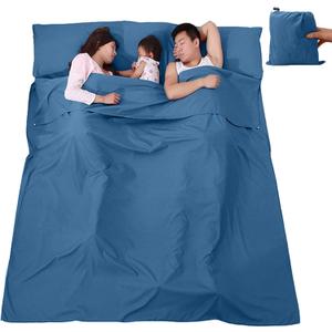 Sleeping Bag Liner, Lightweight Portable, Soft Travel and Camping Sheet, with Compact and Carry Bag, for Travel, Hotel (L (210*180cm), Lake Blue)