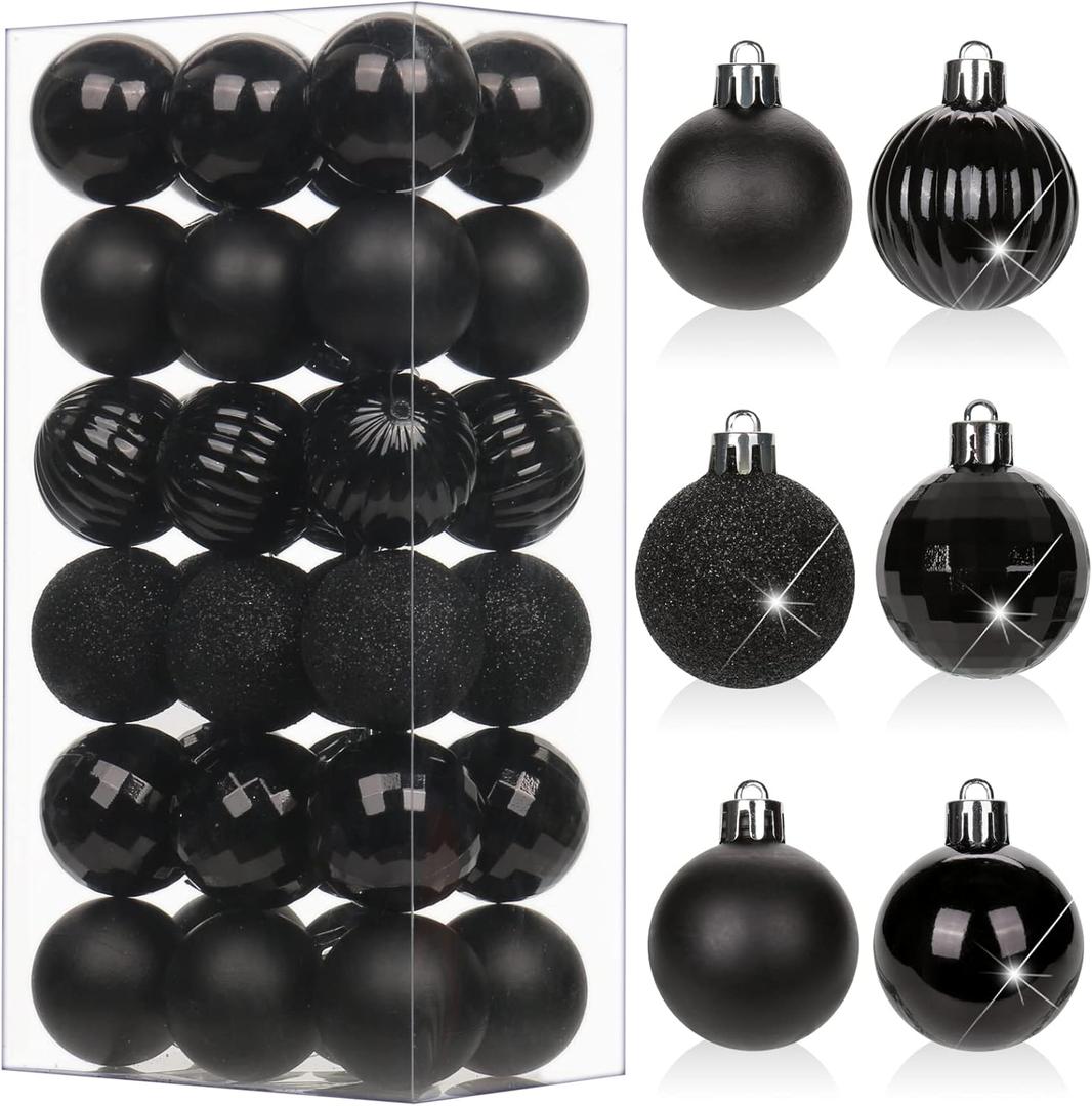 1.57" Black Christmas Ornaments for Christmas Tree 36 Pcs Mini Shatterproof Balls Christmas Tree Decorations Small Xmas Ornaments Balls with Hanging Loop for Wedding Holiday Party Wreath Home Decor
